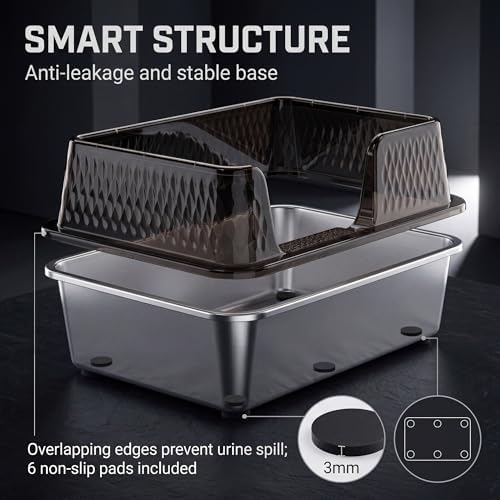 Suhaco Medium Stainless Steel Litter Box Side Entry High Sides Deep Metal Cat - Image 5