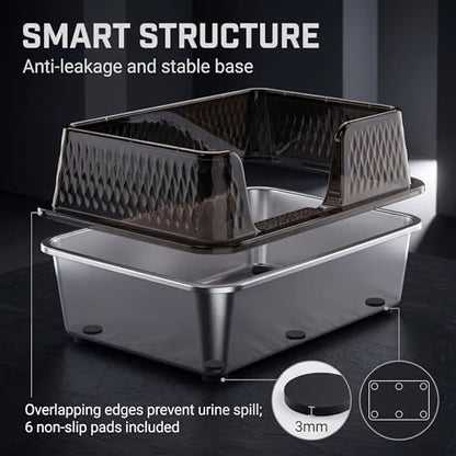 Suhaco Medium Stainless Steel Litter Box Side Entry High Sides Deep Metal Cat - Image 5