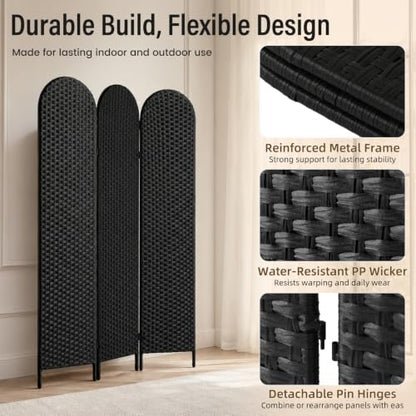 3 Panel PE Rattan Room Divider, Privacy Screen - Image 5