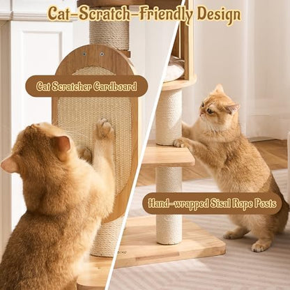 50" Modern Cat Tree for Indoor Cats Small to Medium, Solid Wood Cat Tower - Image 5