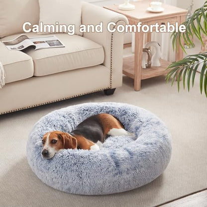33 in Faux Fur Fluffy Donut Dog Bed - Image 2