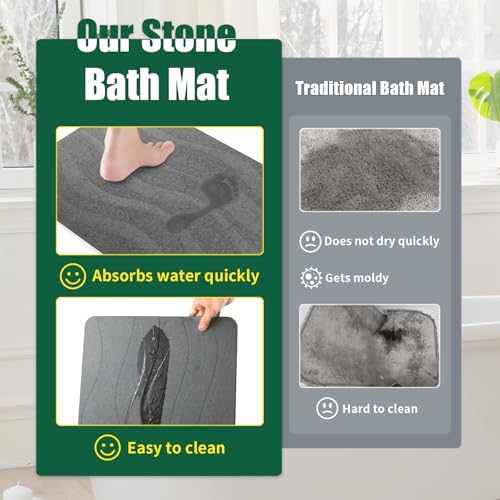 XMarrat Stone Bath Mat, Diatomaceous Earth Shower Mat, 23.6" x15.4'' - Image 5