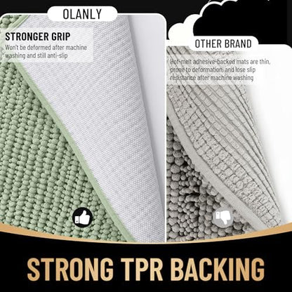 OLANLY Thick Chenille Large Bathroom Rugs Mats 44x32, Sage Green - Image 5
