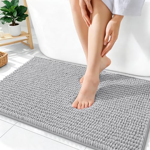 OLANLY Thick Chenille Absorbent Bathroom Rugs Mat 36x24, Light Grey by OLANLY
