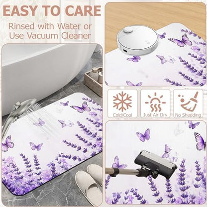 Diatomaceous Earth Bath Mat, Lavender Butterfly Bath Rugs - Image 6