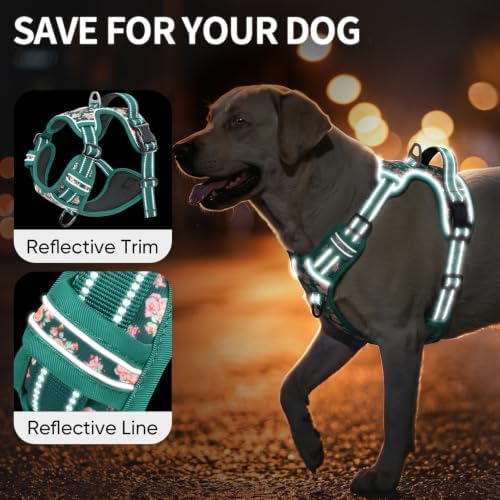 HEELE Dog Harness, Reflective, No Pull No Choke, Flower Grass Green - Image 3