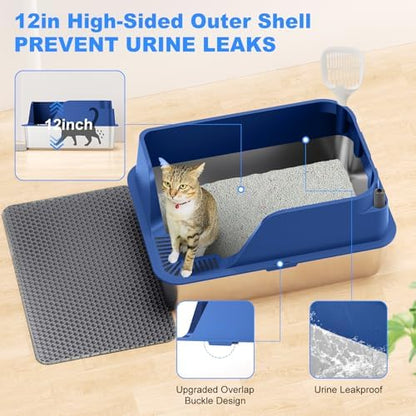 Non-Stick Stainless Steel Litter Box, XL Side Open Splash-Proof - Image 4