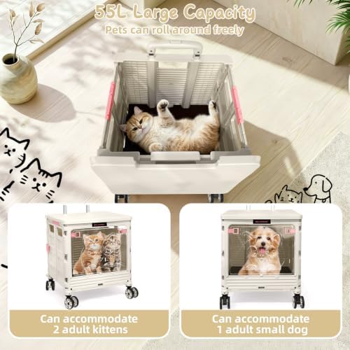 2-in-1 Foldable Shopping Cart & Rolling Pet Carrier, 55L Collapsible Utility - Image 3