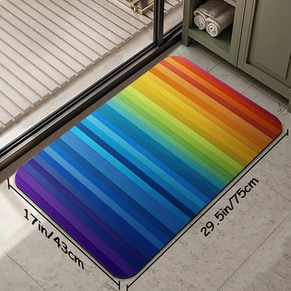 Bathroom Rug 29.5"x17", Abstract Rainbow Lines Bath Mat - Image 2