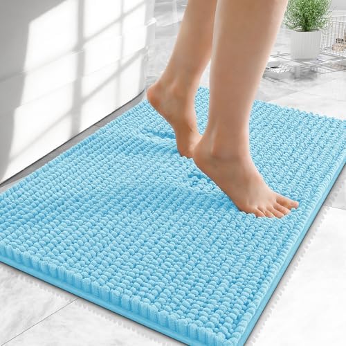 OLANLY Thick Chenille Small Bathroom Rugs Mats 24x16, Sky Blue by OLANLY