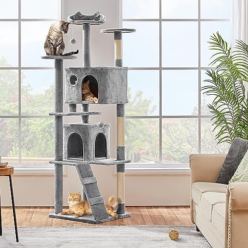 Yaheetech 80in XL Multi-Level Cat Tree, Double Caves, Sisal Posts - Image 2