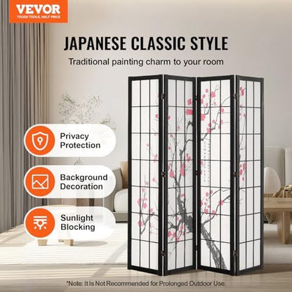 VEVOR Room Divider, 4 Panel Japanese Room Divider Screen, Wood Folding Privacy - Image 2