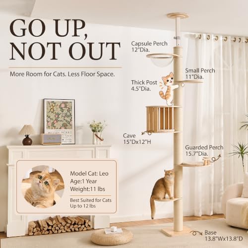 Floor to Ceiling Cat Tree, Adjustable 7.9-9.9 ft Tension Cat Tower - Image 2