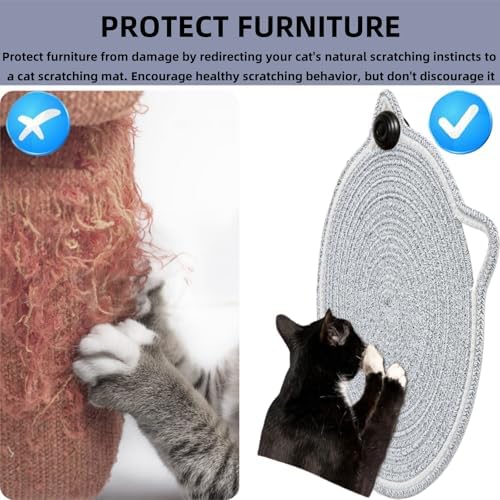 Cat Scratcher Mat 16.9'' Round Natural Cotton Rope Double-Sided - Image 6
