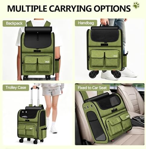 MGB Foldable Pet Carrier with Wheels, Olive Drab - Image 6