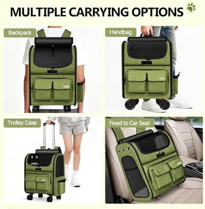 MGB Foldable Pet Carrier with Wheels, Olive Drab - Image 6