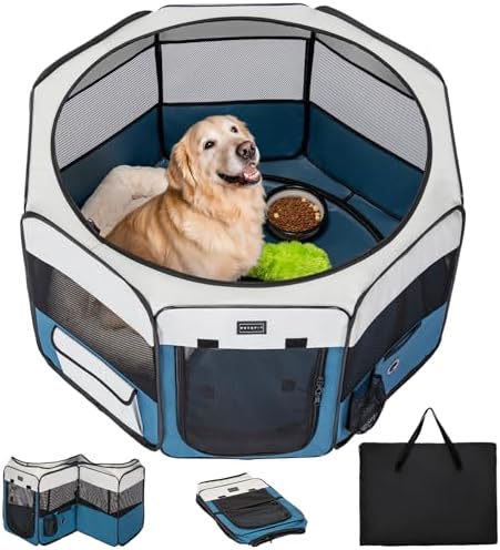 PETSFIT Portable Dog Playpen 45", Removable Waterproof Mat, Zippered Roof by Petsfit