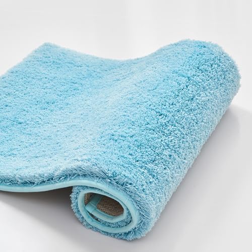 CozeCube Blue Shaggy Bath Mat 36"x24" Non Slip Washable Rug by CozeCube