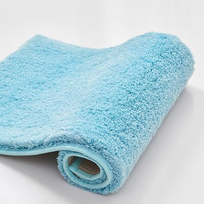 CozeCube Blue Shaggy Bath Mat 36"x24" Non Slip Washable Rug by CozeCube