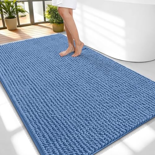 OLANLY Thick Chenille Large Bathroom Rugs Mats 59x35, Cornflower Blue by OLANLY