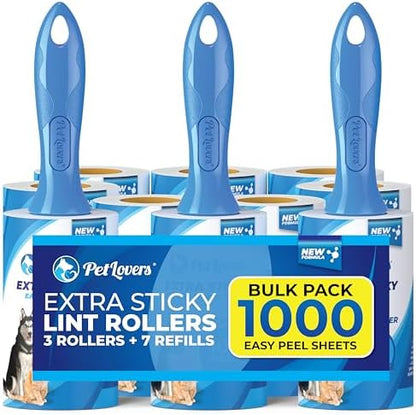 PetLovers Extra Sticky Lint Roller Mega Value Set 1000 Sheets by PetLovers