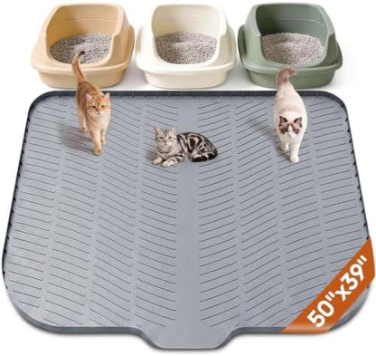 Silicone Cat Litter Mat 50”x39 Extra Large Cat Mat by Bartuke