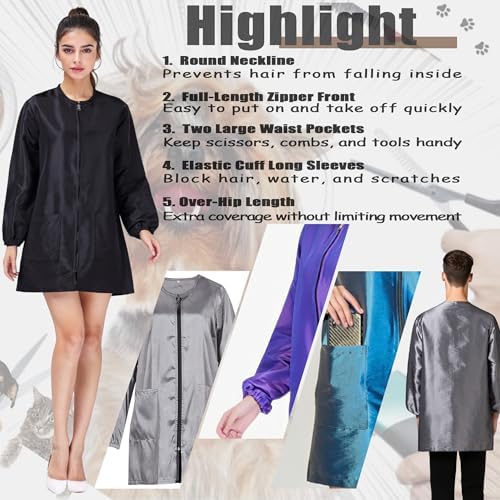 Dog Grooming Smock Long Sleeves Water-Repellent Hair-Proof - Image 4