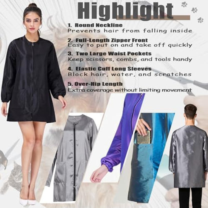 Dog Grooming Smock Long Sleeves Water-Repellent Hair-Proof - Image 4