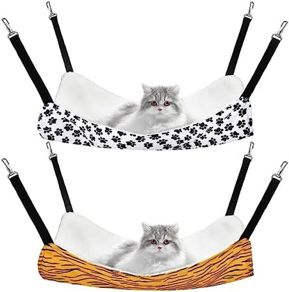 Jetec 2 Pack Cat Hammock for Cage, Zebra and Cat Paw Print by Jetec