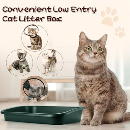 Uiifan 3Pcs Large Low Entry Cat Litter Box, Dark Green - Image 4