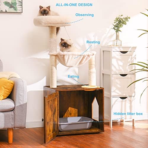 Hey-brother Cat Tree Tower, Litter Box Enclosure, Food Station - Image 2