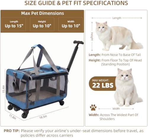 Rolling Cat Carrier with Detachable Wheels, Soft Sided - Image 2