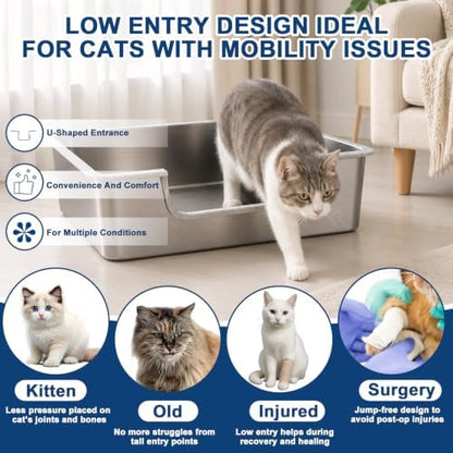 7.9'' High-Sided Low Entry Stainless Steel Cat Litter Box - Image 4