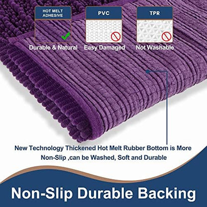 Luxury Chenille Plum Bathroom Rugs Sets 2 Piece, Thickened Hot Melt Rubber - Image 2