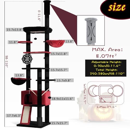 Hey-brother Cat Tree Tower, Adjustable Height, Floor to Ceiling - Image 3