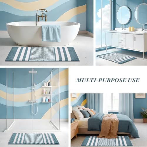 BSICPRO Large Bathroom Rugs Runner, 20x47 Chenille Bath Mats, Denim Blue - Image 4