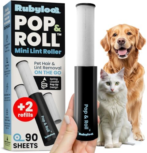 Retractable Mini Lint Roller for Pet Hair, 90 Sheets, 1 Pack + 2 Refills by Rubyloo