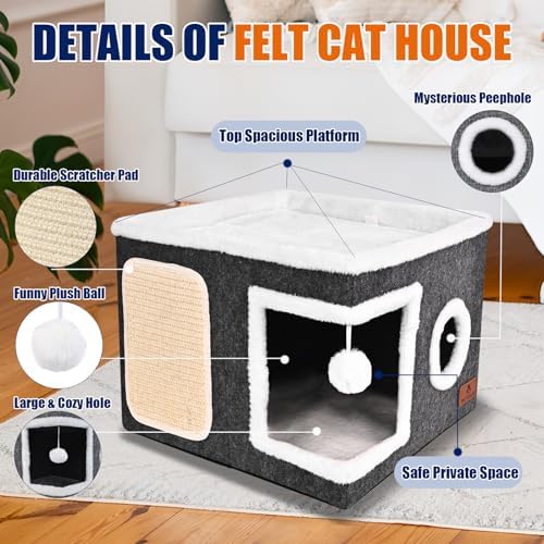 Felt Cat Cave Beds for Indoor Cats, Foldable Cat Hideaway - Image 5
