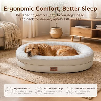 Waterproof Orthopedic Dog Bed for Medium Dogs, Light Beige - Image 3