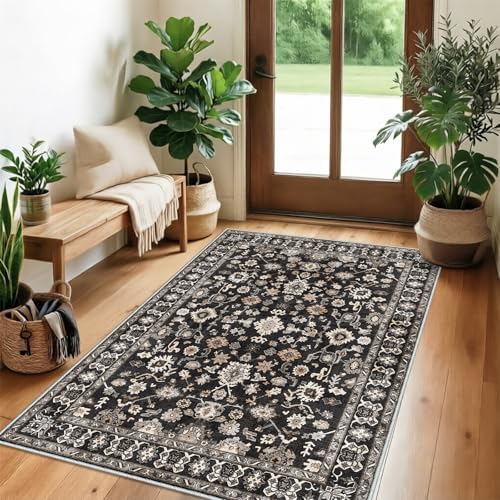3x4 Rug for Office Washable Non Slip Small Runner for Entryway Black by NYZEL