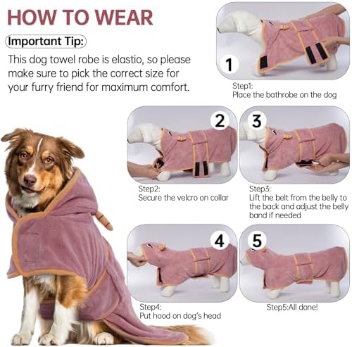 Dog Bathrobe, Fast Drying Coat, Super Absorbent Bath Towel Pink L - Image 6