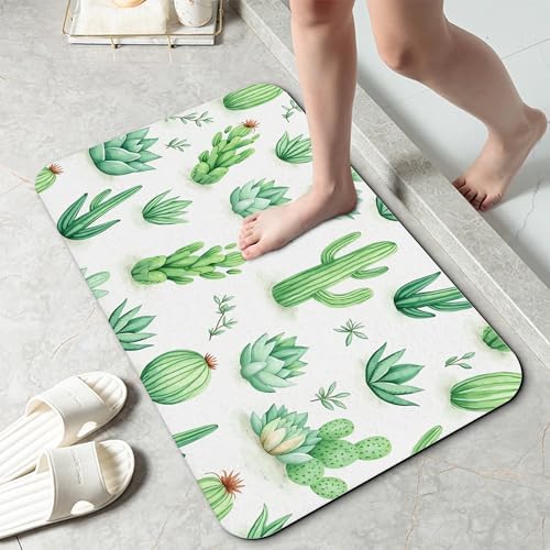 Cactus Succulent Bathroom Mat, Non-Slip Rubber Backing Thin Low-Profile Bath Rug by Unknown