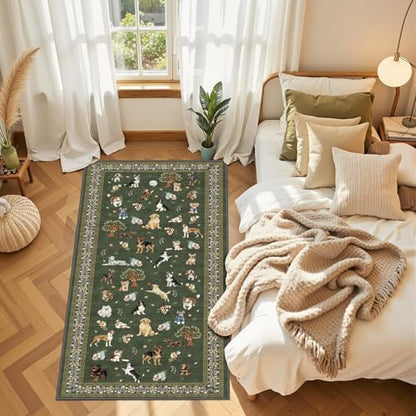 Dark Green Floral Hallway Runner Rug 2x6 - Image 5