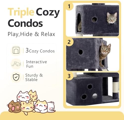 Heybly Cat Tree, 74-Inch Streamlined Cat Tower - Image 2