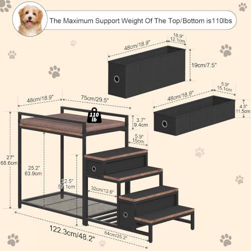 Saudism Pet Bunk Bed with Removable Stairs and 2 Drawers, Dogs/Cats Window Perch - Image 2