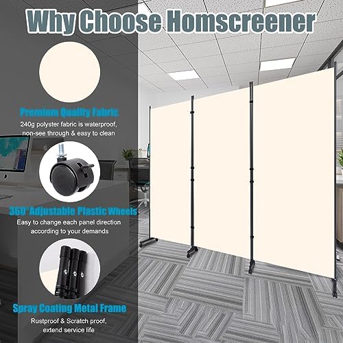 Room Divider 102'' Wide Folding Privacy Screen, 3 Panel Wall Divider w/Wheel - Image 3
