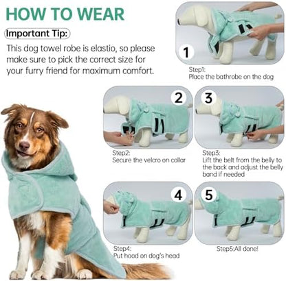Dog Bathrobe, Fast Drying Coat, Super Absorbent Bath Towel Green XL - Image 6