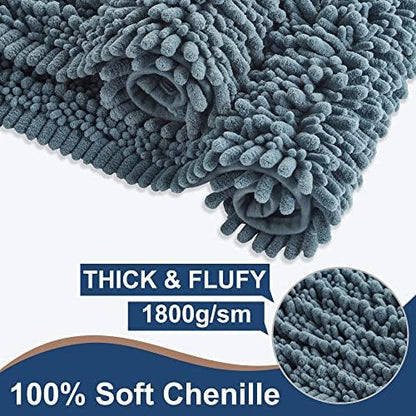 Luxury Chenille Dusty Blue Bathroom Rugs Sets 2 Piece, Thickened Hot Melt - Image 3