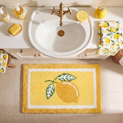 Boao Lemon Bathroom Rug Yellow Tufted Bath Mat Non Slip 24 x 16 Inches - Image 5