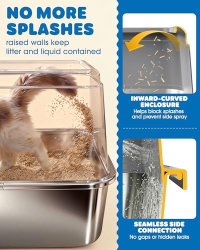 Powools Stainless Steel Cat Litter Box, High-Sided - Image 4
